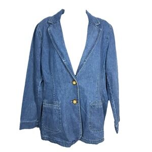 Orvis Green Label Denim Blazer Jacket Women's Size 16 Blue Cotton Tailored